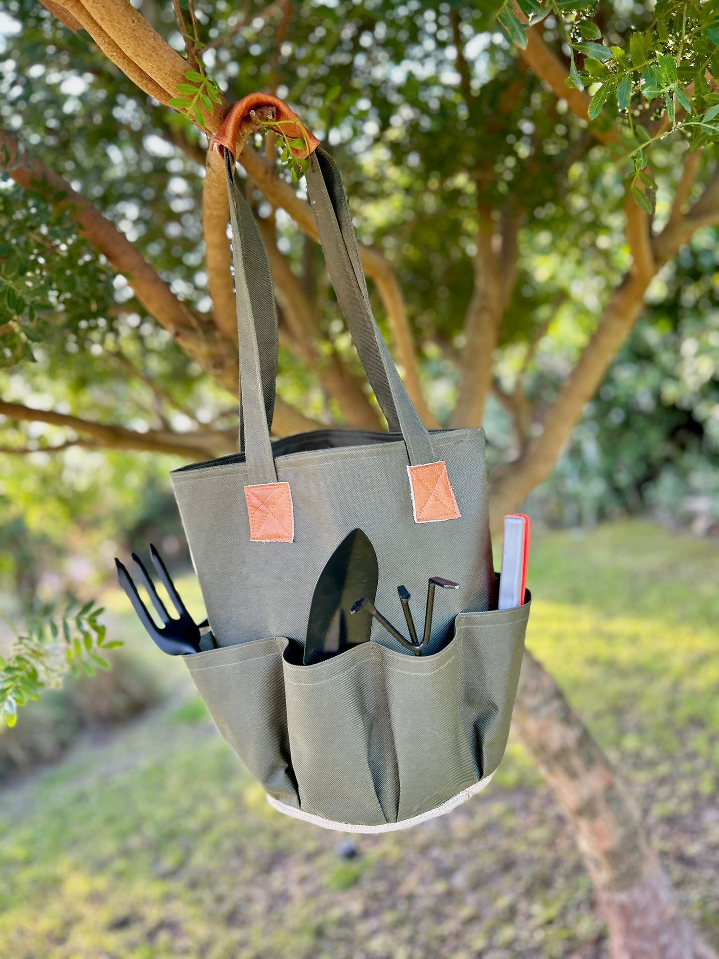 Bolso para jardinería de tela y cuero, con más de 8 bolsillos