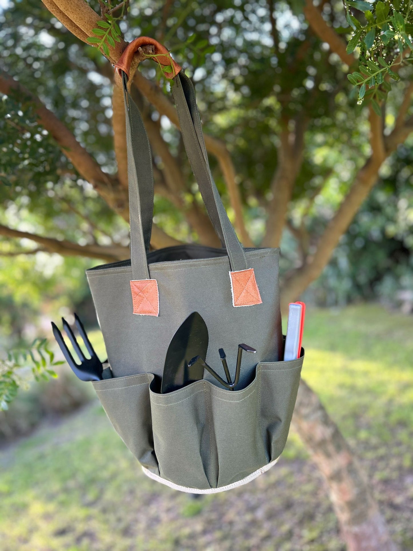 Bolso para jardinería de tela y cuero, con más de 8 bolsillos