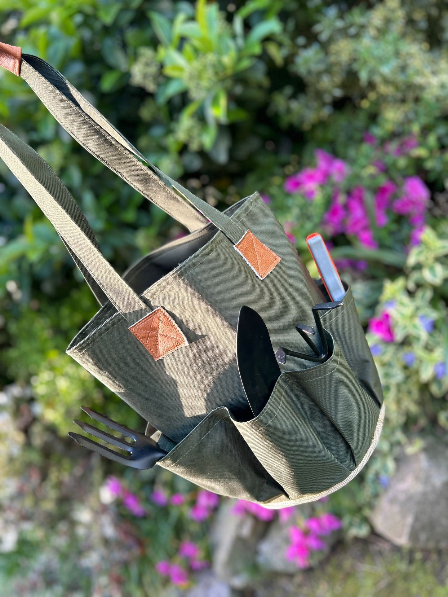 Bolso para jardinería de tela y cuero, con más de 8 bolsillos
